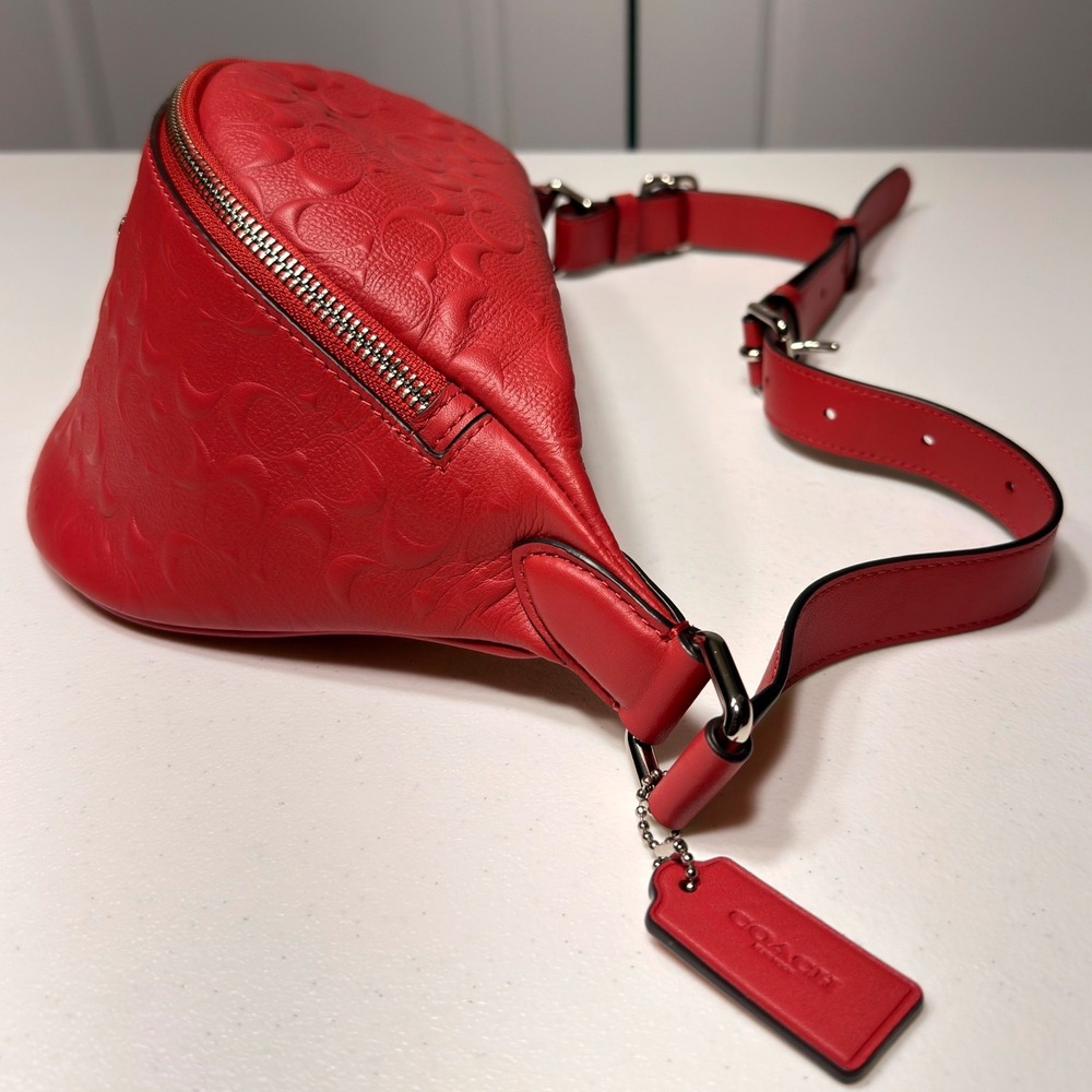 Coach Court Belt Bag Red Signature Embossed Leather Fanny Pack Waist Bag F84711 - Picture 4 of 15